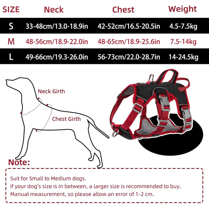 Шлейка для собак LiebeDD, шлейка безпеки для собак, анти-вислизаюча, з м'якою підкладкою, 2 ручки та 2 кліпси для повідка, проти-тягової, для собак середніх та маленьких порід, цуценят (Чорний, S)