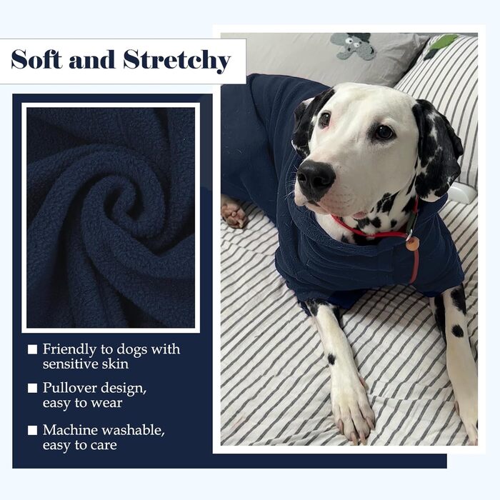 Теплий флісовий худі з капюшоном для великих собак Nanaki з отвором для повідка, блакитний, для хлопчиків та дівчаток, м'який, еластичний, для Бігль, розмір L (Обхват грудей: 58 см)