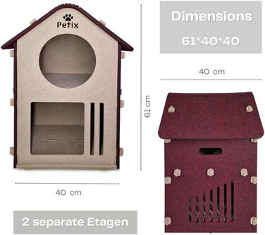 Будиночок для котів XXL Petix Sweet Home 61×40×40 см, бежевий – котяча хатка-ліжко для сну, ігор і схованки, для великих котів, інтер'єрний