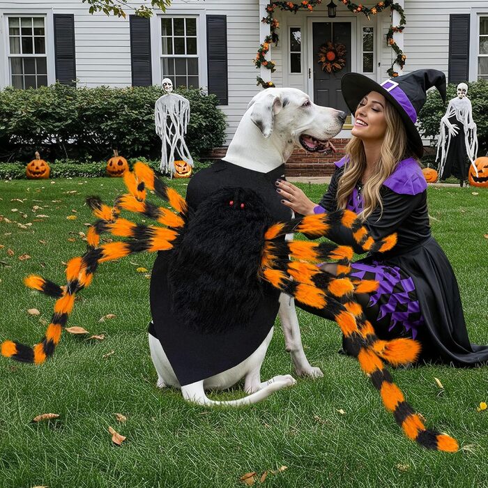 Костюм на Хелловін для собак великих порід: пухкий костюм павука з 64 LED, веселий костюм для Хелловін, вечірка, косплей (Помаранчевий)