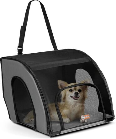 Переноска для домашніх тварин K&H PET Products, м'яка автосумка для котів і малих собак, сіра/чорна, 43,2×40,6×38,1 см