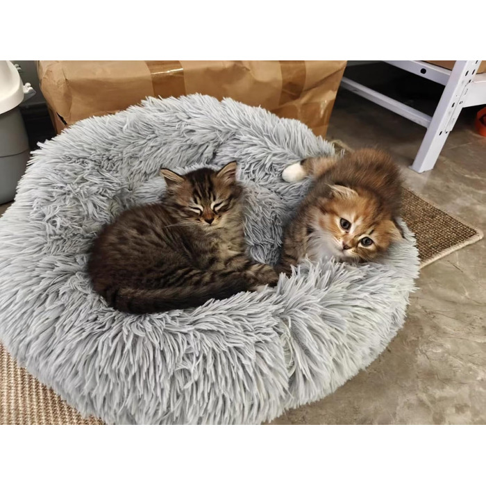 Кругле ліжко для котів та собак, 60 см, м'яке, плюшеве, миється, сірий колір