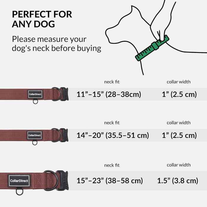 Міцний нашийник для собак великих та середніх порід – регульований, двошаровий нейлон, металева застібка, стійкий до розривів, ідеальний для активних собак (розмір L (38-58 см))