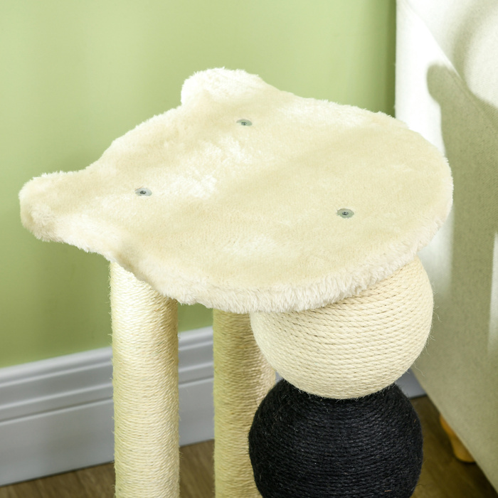 PawHut Cat Tree з великими сизалевими кулями Ø15 см, Stable Cat Tree до 30 кг, платформа бежева, 38 x 38 x 64 см