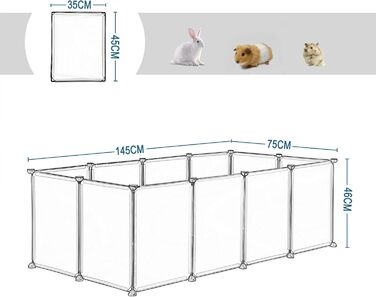 Клітка для кроликів, морських свинок та цуценят EUGAD, 145x46x75 см, прозора панель 35x45 см, без дверцят