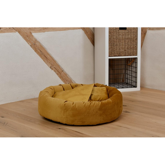 Килимок для собак Luxus Denver | гігієнічний, миється | розмір M (для маленьких та середніх собак) | затишна печеринка з пакетиками для відходів | діаметр 68 см (90 см, гірчичний)