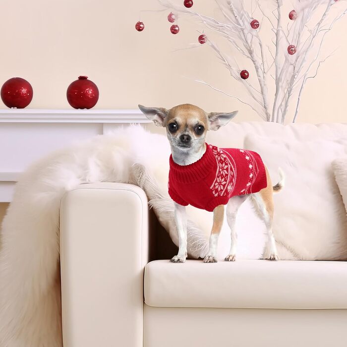 Пуловер для собак на Різдво, великі породи, з рожевим горлом, з малюнком сніжинок, для собак, різдвяний костюм, L, обхват грудей 53 см, червоний