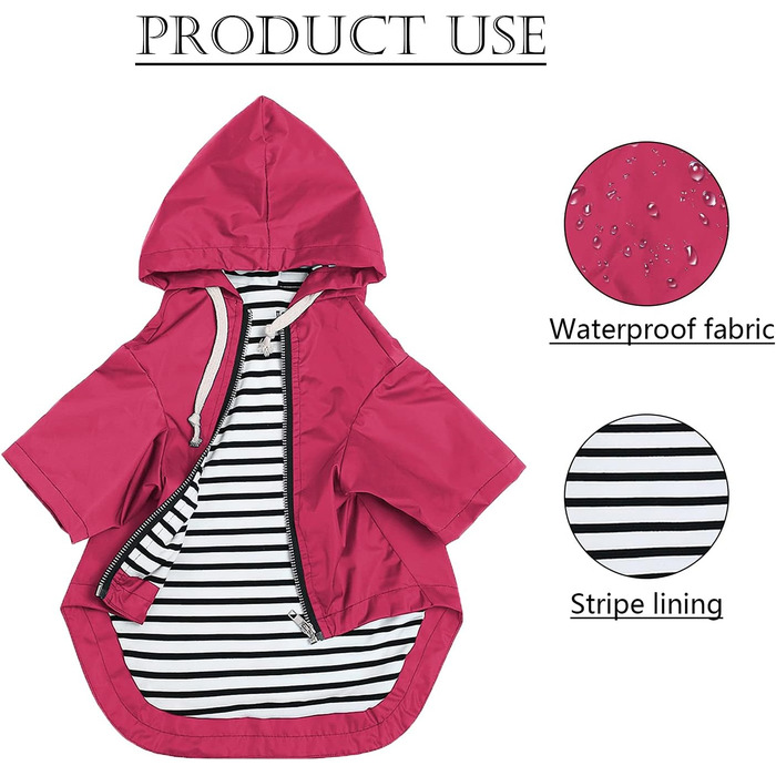 Водонепроникний собачий дощовик з капюшоном, рожевий (L)