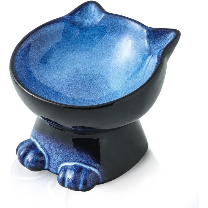 Підвищений миска для кота Nihow, 16.25 см, кераміка, для здоров'я спини, миється в посудомийній машині, елегантний синьо-чорний (192 мл/1 шт.)