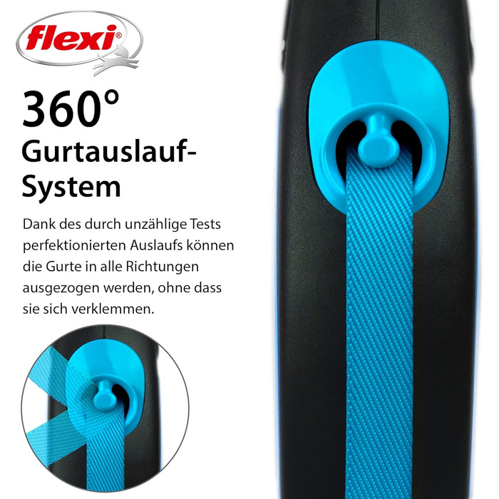 Льокрово-світловідбиваючий поводок для собак Flexi Neon M, 5 м, чорний/неоновий синій