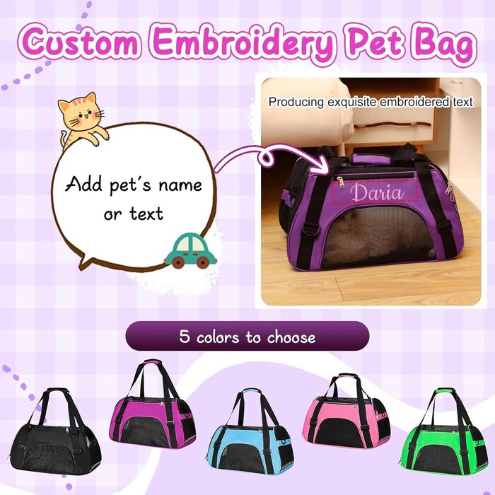 Персоналізована переноска для кота/собаки з вишивкою імені. Складана переноска для собак та котів. Сумка-переноска для маленьких собак та котів (рожевий)