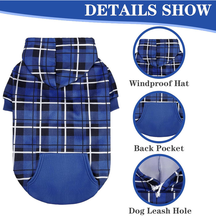 Пуловер з капюшоном для собак ExPawlorer в клітинку, британський стиль, теплий, з отвором для повідка, для всіх порід, цуценят, дівчаток та хлопчиків, рожевий (XX-Large, темно-синій)