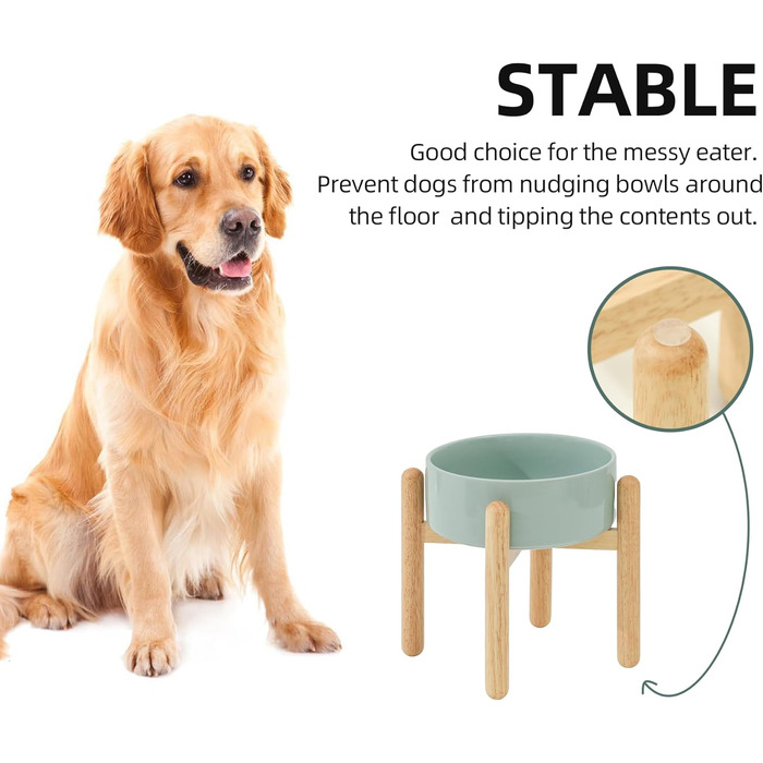 Керамічна годівниця для собак Havniva 21 см зі стійкою, великі породи, миска для їжі та води (1 шт., світло-зелена)