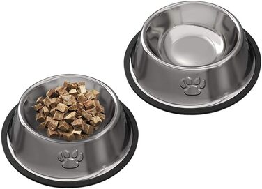 Набори мисок для котів з нержавіючої сталі, 3 шт. - для корму та води, з гумовим дном