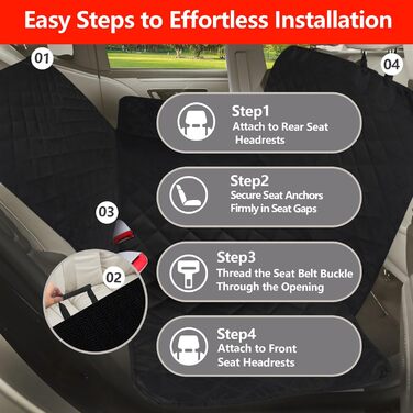 Універсальний килимок для собак у машину 4-в-1 - захист заднього сидіння, водовідштовхувальний та стійкий до подряпин - килимок для собак в авто, підходить для легкових, вантажних та позашляхових автомобілів, 137×147 см (Чорний)