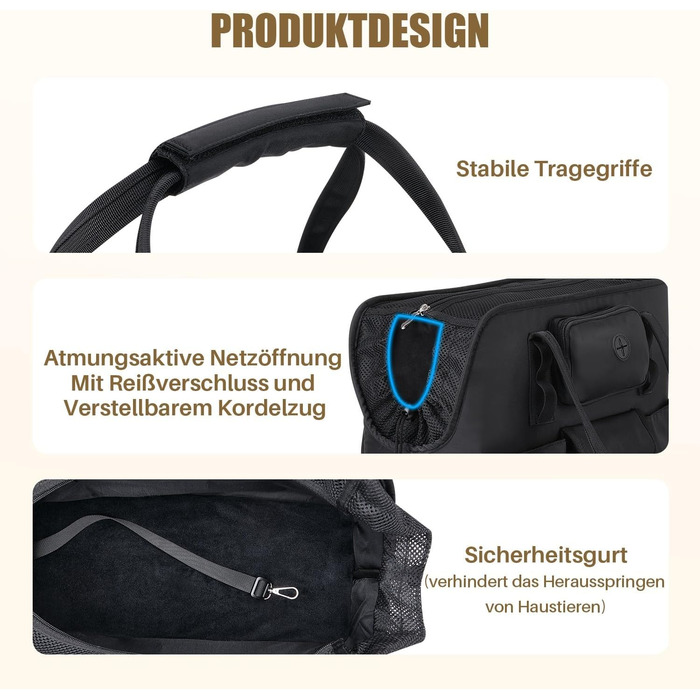 Сумка-переноска для собак SlowTon - для маленьких собак та кошенят до 5.5 кг, чорна, з сумкою та безпечною лінією