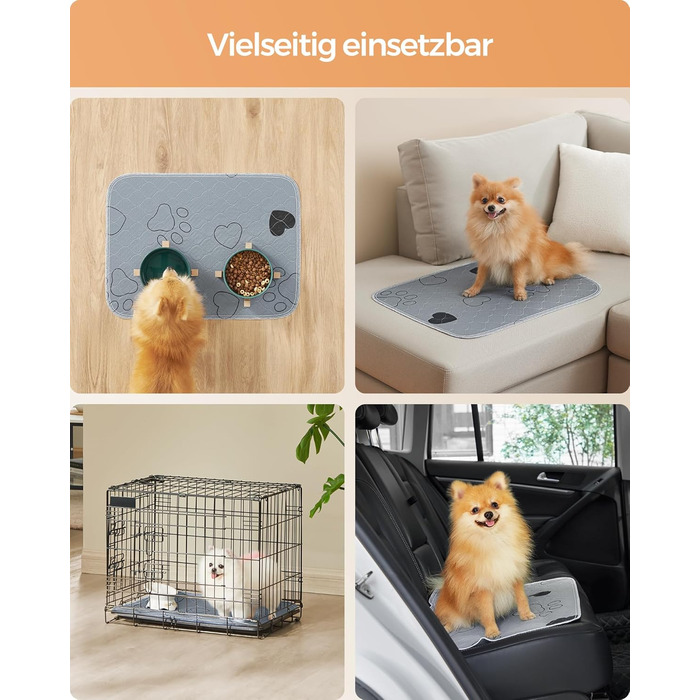 Підстилка для собак Feandrea, 2 шт., XXXL, 183 x 183 см, сіра, витривала, не слизька, супер вбираюча, для собак