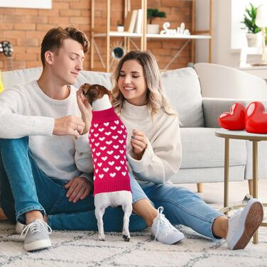 Вовняний пуловер для собак на День святого Валентина з червоним сердечком (M, червоний)