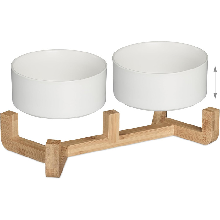 Миска для собак Relaxdays з кераміки, 850 мл, для корму та води, з бамбуковим каркасом, біла