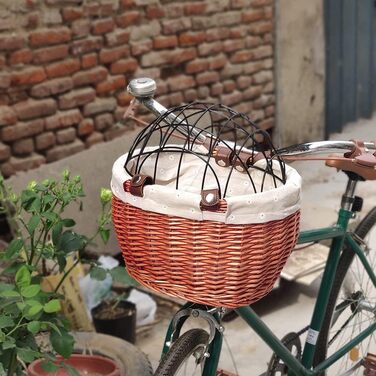 Плетенний велосипедний кошик з лози, водовідштовхувальний, для котів та собак, багатофункціональний з металевою сіткою, легкий в установці