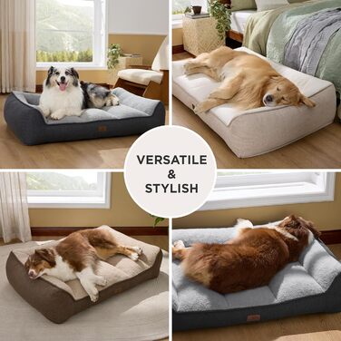 Крісло-лежанка для собак BEDSURE великих порід - 89x63 см, товста підстилка, водонепроникний чохол, антиковзаюча поверхня, м'який плюш Sherpa, темно-сірий колір