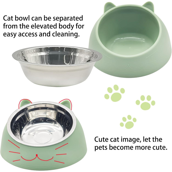 Набори мисок для котів Hamiledyi: 4 шт., нахил 15°, нержавіюча сталь, анти-блювотна, без витоку, для кошенят, дорослих котів та кроликів (чорний + білий, чорний/білий (синій/зелений), 200 мл)