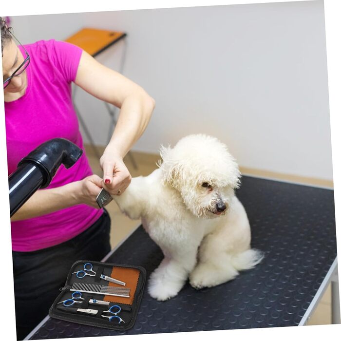 Набір для грумінгу домашніх тварин: ножиці з прямим та вигнутим лезом, довговічна цинкова легатура, ергономічний дизайн для точного стриження собак та котів, у комплекті сумка для зберігання