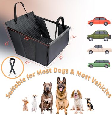 Напівлежак для собак у автокріслі, переноска для великих собак, водонепроникна сумка для активних собак, штучна шкіра, 4 стінки та підлога, подовжувач для авто, SUV, вантажівки