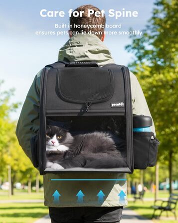 Переноска-рюкзак для собак і котів Pecute з прозорим вікном, чорна (до 6 кг), розширювана, з акрилу