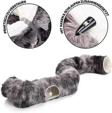 Преміум тунель для котів CUBI від CanadianCat Company: XXL з місцем для сну та м'яким лежанком, підходить для великих котів, темно-сірий, 100 x 80 x 26 см