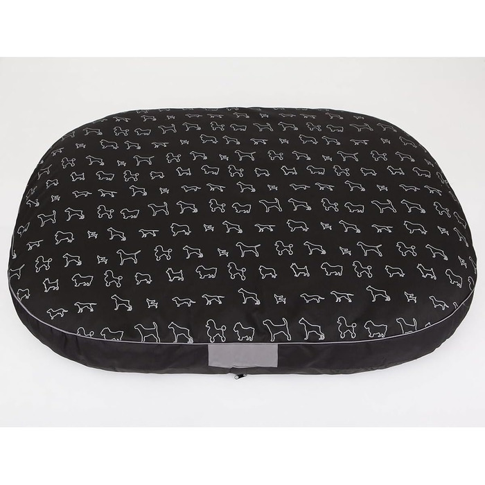 Кругла лежанка для собак Oval - 70x50x15 см, чорна з візерунком, водонепроникна, для собак маленьких, середніх та великих порід