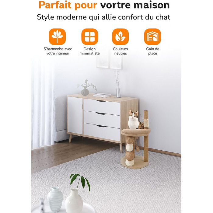 Дерево для котів LINUMA® Бежеве, багатофункціональне, з лежаками та когтеточками