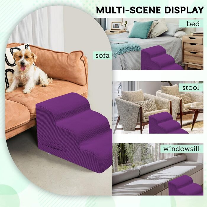 Сходинки для собак маленьких порід, 4-ступенева пандус-драбина для високих ліжок та диванів, неслизькі сходинки для домашніх тварин, знімний та легко миючийся чохол, фіолетовий, 4-ступеневі флісові сходинки