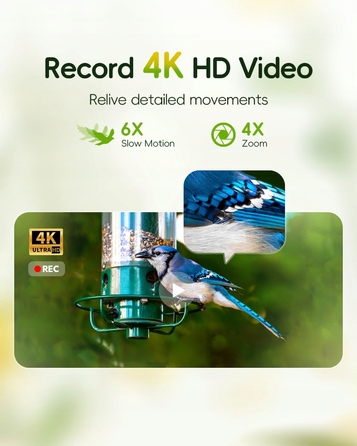 Інтелектуальна годівниця для птахів HIBIRD 4K HD з сонячною панеллю, WiFi-камерою та 6-кратним зумом та ШІ