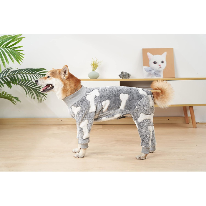 Теплий халат для собак на зиму, фланелевий, для середніх та великих собак, Onesie, колір сірий, розмір XS (довжина спини 38 см, обхват грудей 60 см)