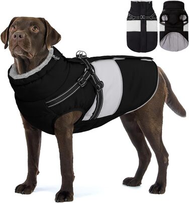 Зимовий водонепроникний теплий одяг для собак AOFITEE, чорний, розмір 3XL: куртка, жилет з отвором для повідка