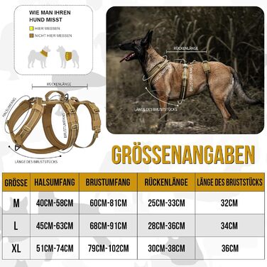 OneTigris HOUNDLOCK Тактичне шлейка для собак, надійна, регульована, з м'якою підкладкою, з ручкою, 2D-кільцями та світловідбиваючими елементами (M, L:27-41кг, обхват шиї 45-63см, обхват грудей 68-91см), Колір: Коричневий