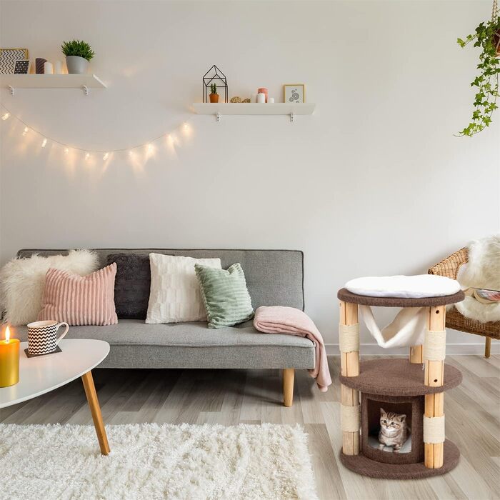 Котячий будиночок VOSS.PET Milo 70см - преміум когтеточка з платформою, гамаком та печерею