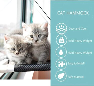Котів гамак для вікна Decdeal, дихаючий, для сонячних ванн, до 10 кг, чорний