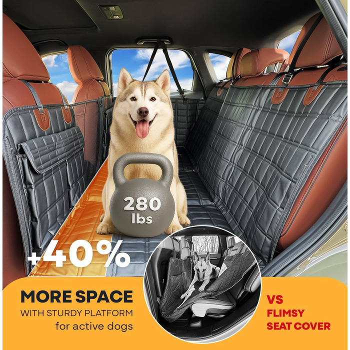 Захисний чохол на сидіння для собак APetsPlanet, жорстка основа, водонепроникний, з кишенею, для авто, позашляховиків, сімейних авто, чорна шкіра, з накладками на двері