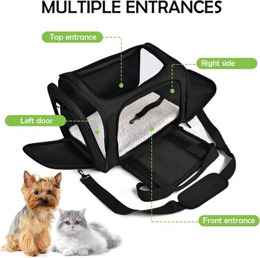 ALLSOPETS Складана переноска для собак і котів, авіаційна сертифікована сумка-переноска для подорожей, транспортування, чорна