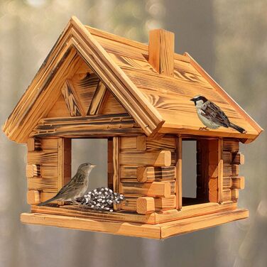 Дерев'яний будиночок для птахів з сосни, вигорілий, годівниця Vogelhaus