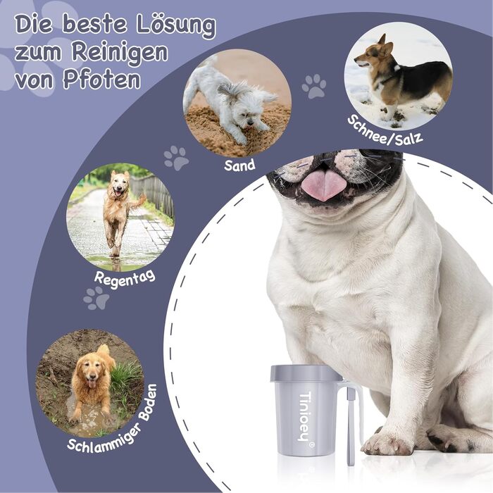 Очисник лап для собак великих порід Tinioey з ручкою | В комплекті 4 рушники та щітка для миття лап | Очисник лап для собак, аксесуари для собак великих порід, середній розмір (сірий)