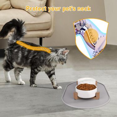 Набір мисок для котів 2 шт. з кераміки з підставкою з бамбука та силіконовим килимком - 2 x 400 мл