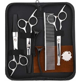 Набір професійних ножиць для собак з нержавіючої сталі - для всіх порід - з витончувальними ножицями, гребінцем та регулятором