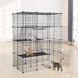Металевий вольєр для котів UISEBRT для вулиці та дому, 3-ярусний, з піддоном, 2 сходами та 3 дверцятами, DIY вольєр для тренувань, відпочинку або як зовнішній вольєр (4 рівні)