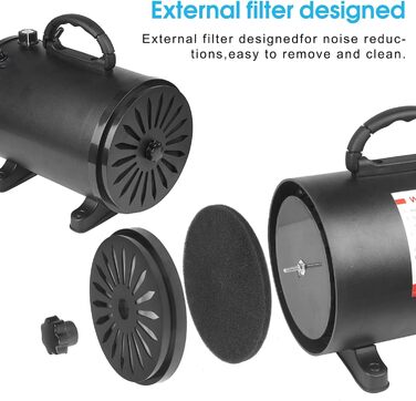 Професійний фен для собак 3200W з 4 насадками, чорний, для грумінгу