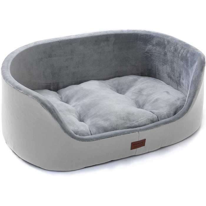 Кругле лежанка для собак середнього розміру Raikou, м'яка та зручна, з антиковзким покриттям. Підходить для собак та котів, сірого кольору (45 x 34 x 17 см)