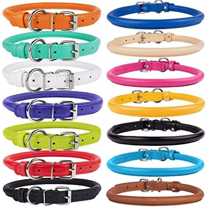 Шкіряний нашийник для собак CollarDirect, круглий, м'який, з рулоном, ручної роботи, справжня шкіра, для цуценят та собак різних розмірів, чорний, червоний, фіолетовий, синій (темно-синій), 18-20 см