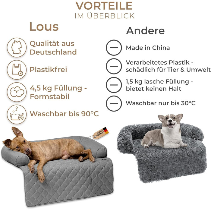 М'який килимок для собак на диван – ковдра для собак, ліжко для собак на диван – ручна робота, з бортиком, можна прати до 90°C, особливо м'який – розмір XL, приблизно 117x97x15 см (плюш, коричневий)